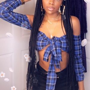 Blue/Black Checkered Crop Tie-Up Shirt